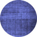 Round Abstract Blue Contemporary Rug, con2006blu