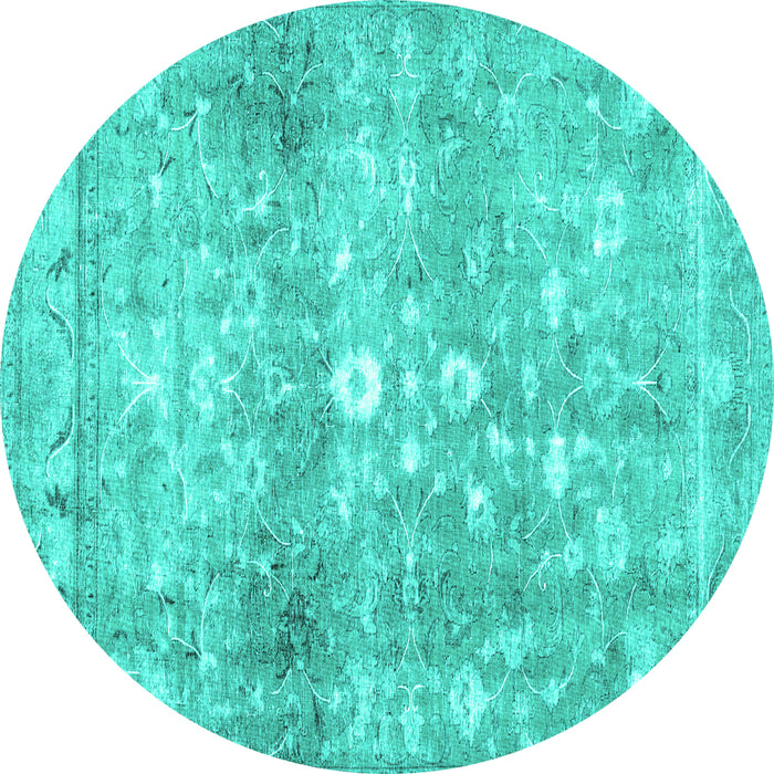 Round Abstract Turquoise Contemporary Rug, con2007turq