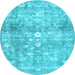 Round Abstract Light Blue Contemporary Rug, con2007lblu