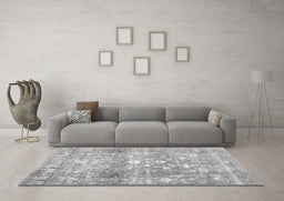 Machine Washable Abstract Gray Contemporary Rug in a Living Room,, wshcon2007gry