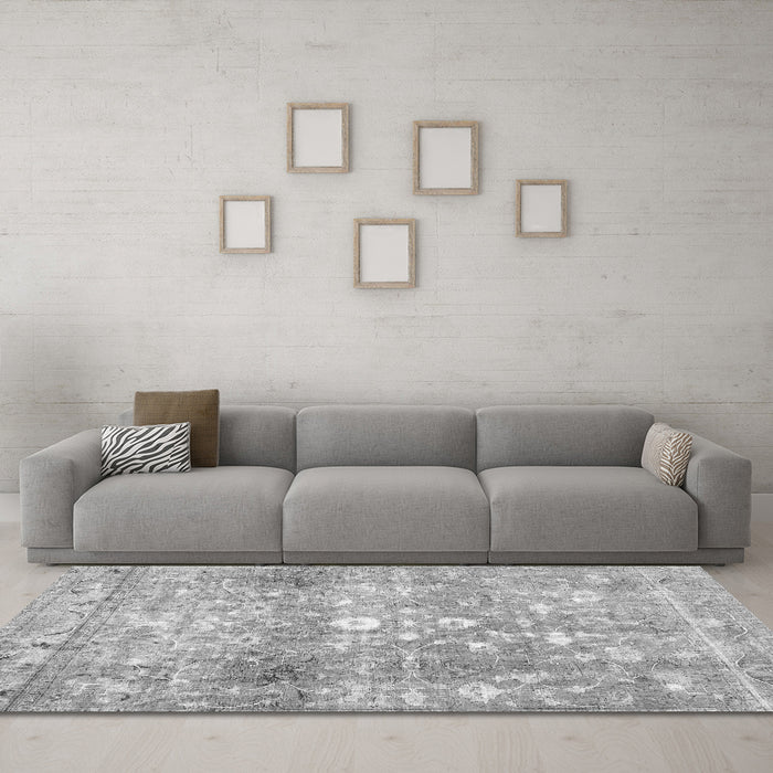 Machine Washable Abstract Gray Contemporary Rug in a Living Room,, wshcon2007gry