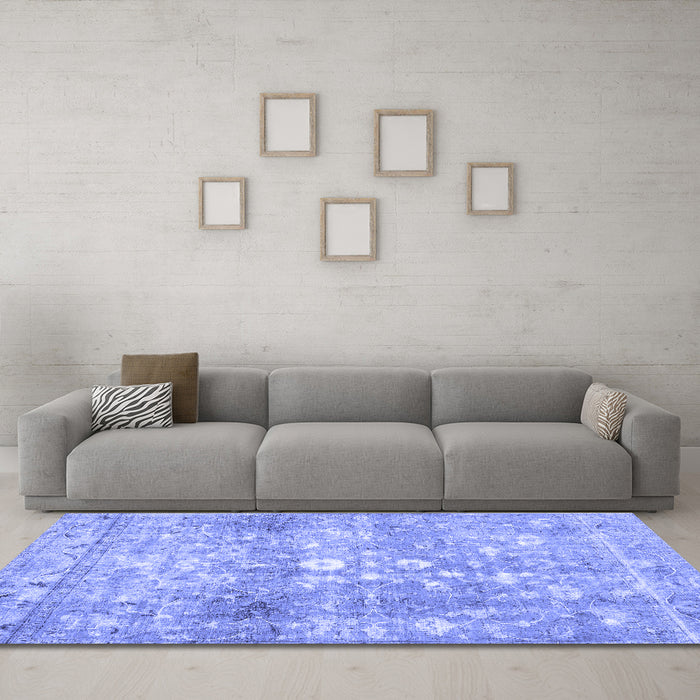 Machine Washable Abstract Blue Contemporary Rug in a Living Room, wshcon2007blu