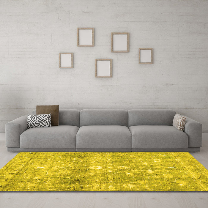 Machine Washable Abstract Yellow Contemporary Rug in a Living Room, wshcon2007yw