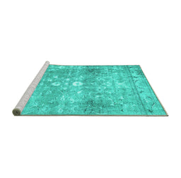 Sideview of Machine Washable Abstract Turquoise Contemporary Area Rugs, wshcon2007turq