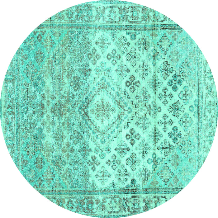 Round Abstract Turquoise Contemporary Rug, con2008turq