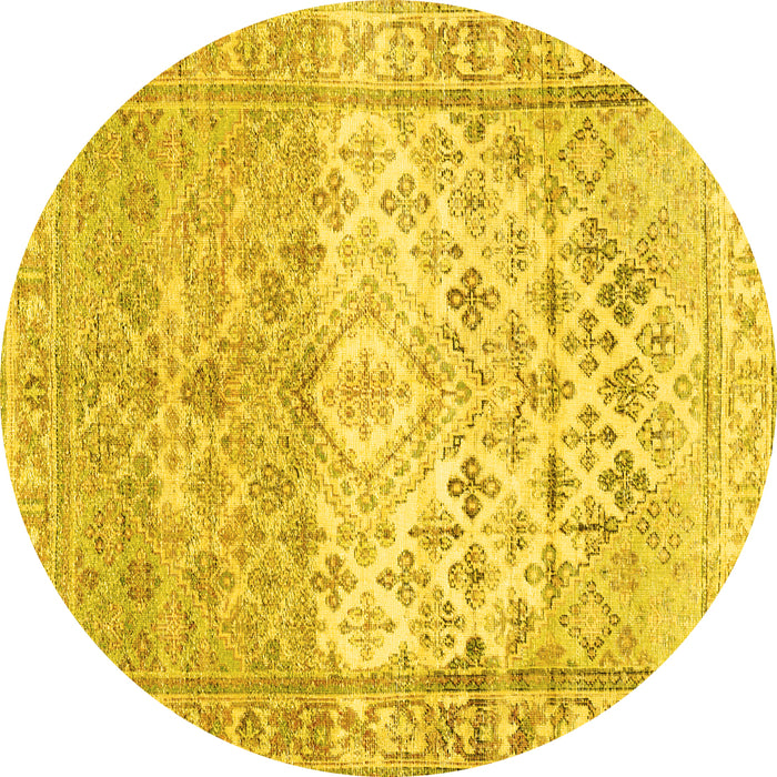Round Machine Washable Abstract Yellow Contemporary Rug, wshcon2008yw