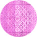 Round Machine Washable Abstract Pink Contemporary Rug, wshcon2008pnk