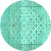 Round Machine Washable Abstract Turquoise Contemporary Area Rugs, wshcon2008turq