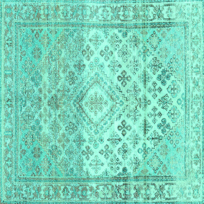 Square Machine Washable Abstract Turquoise Contemporary Area Rugs, wshcon2008turq