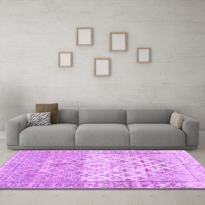 Machine Washable Abstract Purple Contemporary Area Rugs in a Living Room, wshcon2008pur
