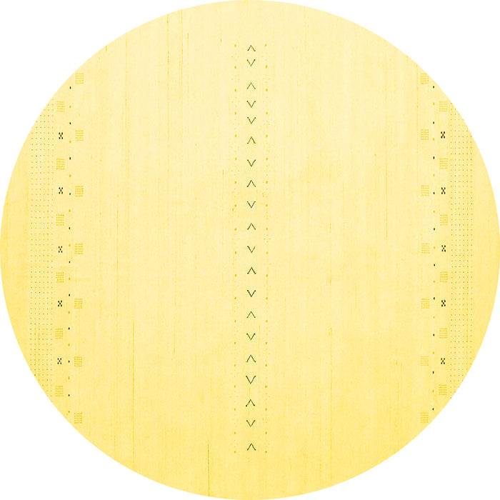 Round Machine Washable Solid Yellow Modern Rug, wshcon2009yw