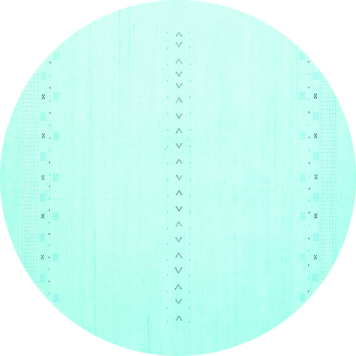 Round Machine Washable Solid Turquoise Modern Area Rugs, wshcon2009turq