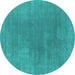 Round Machine Washable Abstract Turquoise Contemporary Area Rugs, wshcon2010turq