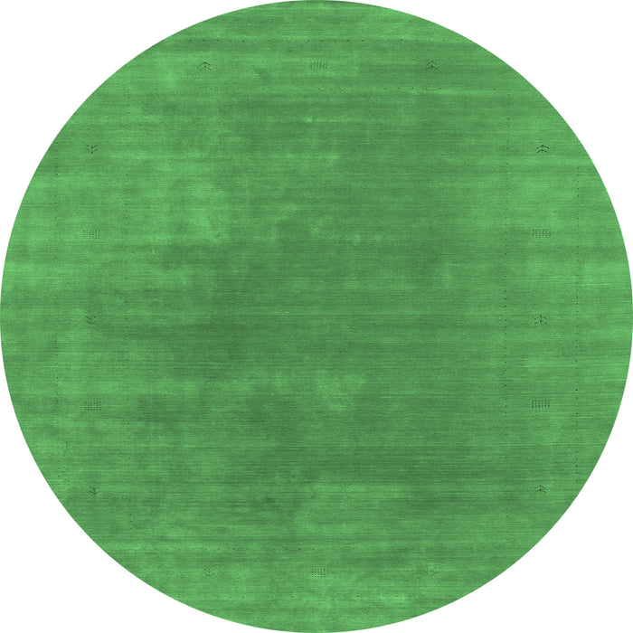 Round Machine Washable Abstract Emerald Green Contemporary Area Rugs, wshcon2010emgrn