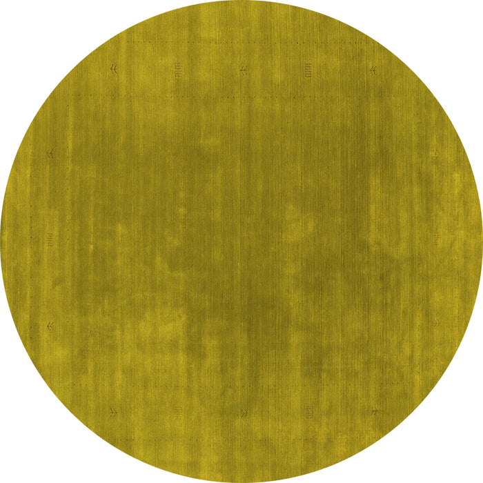 Round Machine Washable Abstract Yellow Contemporary Rug, wshcon2010yw