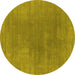 Round Machine Washable Abstract Yellow Contemporary Rug, wshcon2010yw