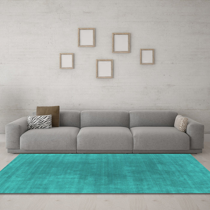 Machine Washable Abstract Turquoise Contemporary Area Rugs in a Living Room,, wshcon2010turq