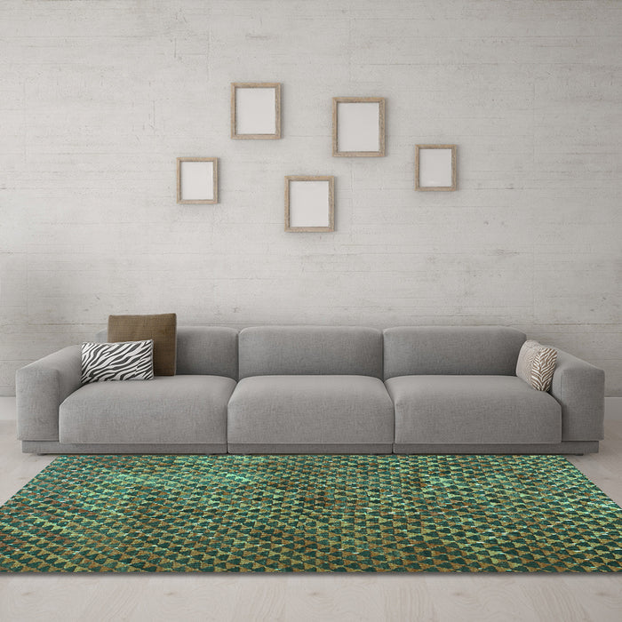 Machine Washable Abstract Turquoise Contemporary Area Rugs in a Living Room,, wshcon2011turq
