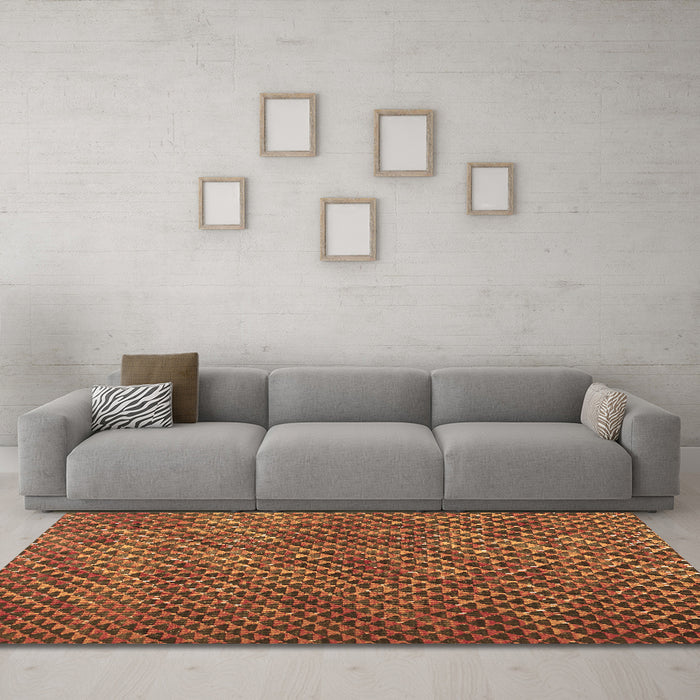 Machine Washable Abstract Brown Contemporary Rug in a Living Room,, wshcon2011brn