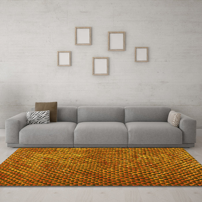 Machine Washable Abstract Yellow Contemporary Rug in a Living Room, wshcon2011yw