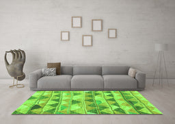 Machine Washable Southwestern Green Country Area Rugs in a Living Room,, wshcon2012grn
