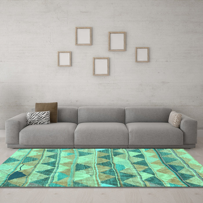 Machine Washable Southwestern Turquoise Country Area Rugs in a Living Room,, wshcon2012turq