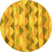 Round Machine Washable Southwestern Yellow Country Rug, wshcon2012yw