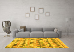 Machine Washable Southwestern Yellow Country Rug in a Living Room, wshcon2012yw