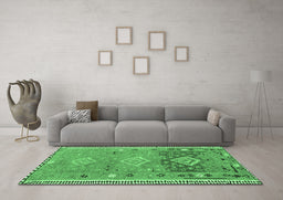 Machine Washable Southwestern Emerald Green Country Area Rugs in a Living Room,, wshcon2013emgrn