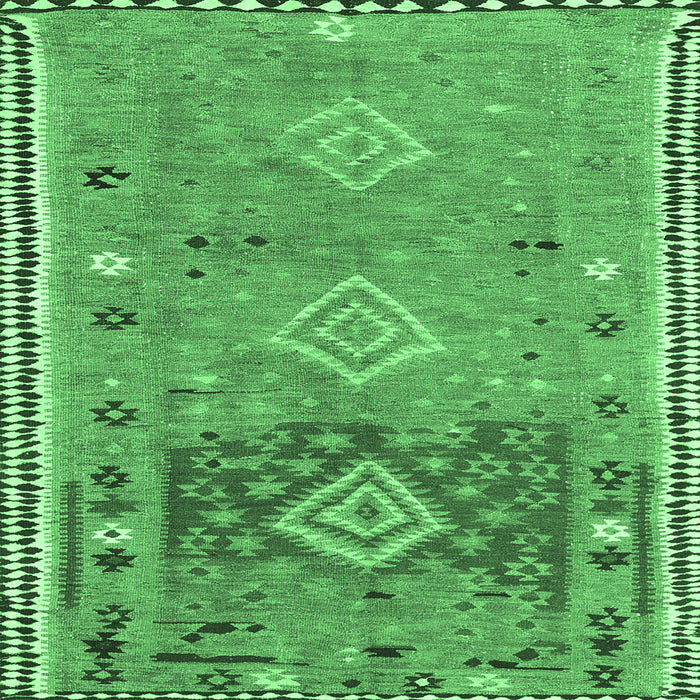 Square Machine Washable Southwestern Emerald Green Country Area Rugs, wshcon2013emgrn