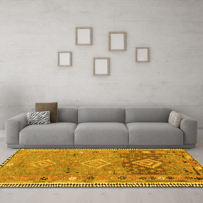 Machine Washable Southwestern Yellow Country Rug in a Living Room, wshcon2013yw