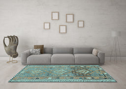 Machine Washable Southwestern Light Blue Country Rug in a Living Room, wshcon2013lblu
