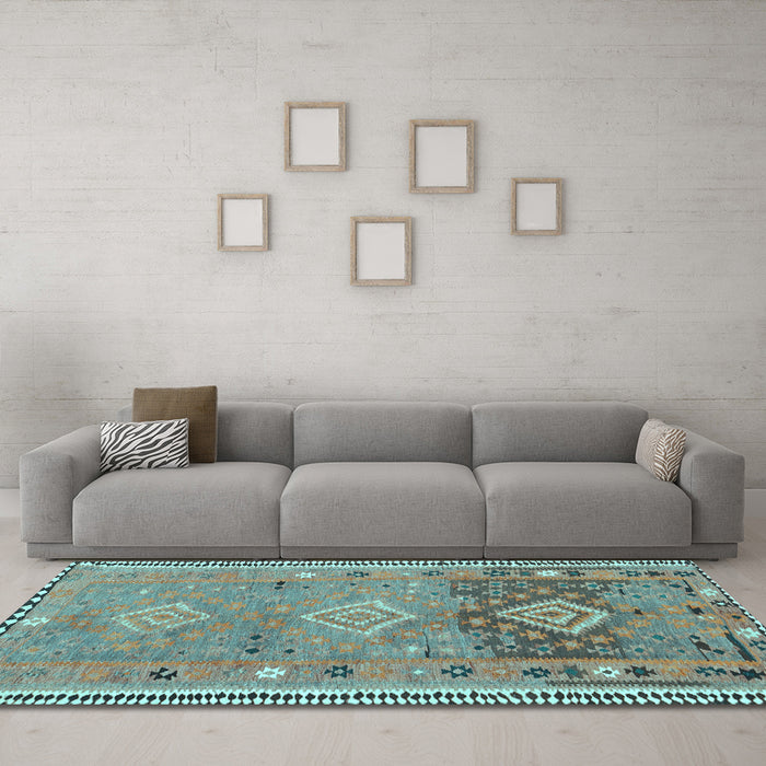 Machine Washable Southwestern Light Blue Country Rug in a Living Room, wshcon2013lblu