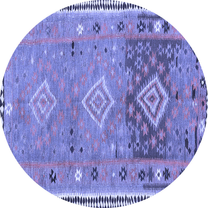 Round Machine Washable Southwestern Blue Country Rug, wshcon2013blu