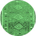 Round Machine Washable Southwestern Emerald Green Country Area Rugs, wshcon2013emgrn