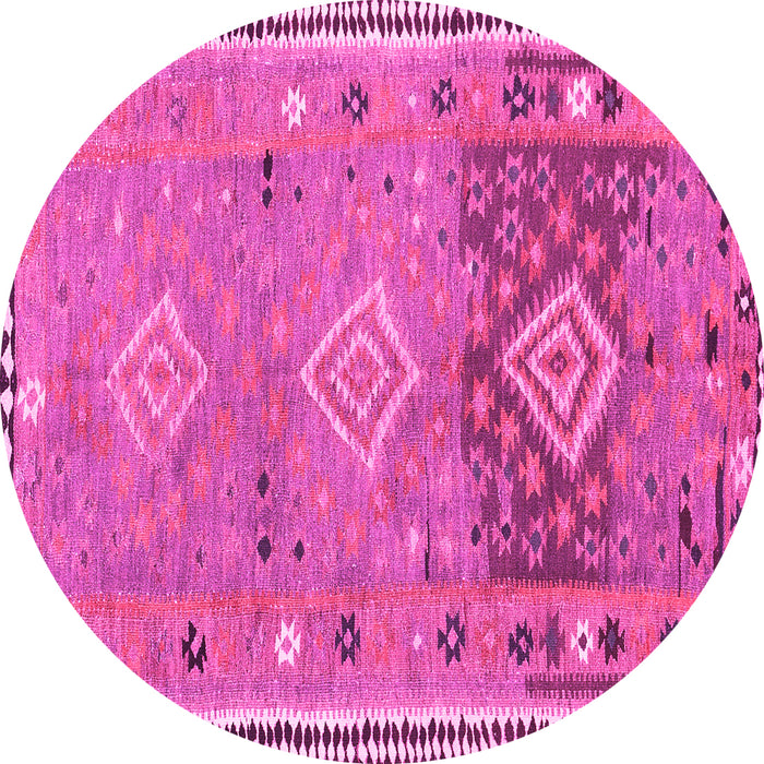 Round Machine Washable Southwestern Pink Country Rug, wshcon2013pnk