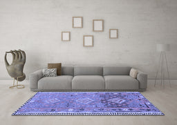 Machine Washable Southwestern Blue Country Rug in a Living Room, wshcon2013blu