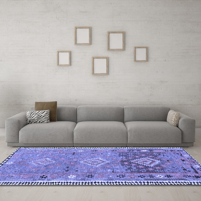 Machine Washable Southwestern Blue Country Rug in a Living Room, wshcon2013blu
