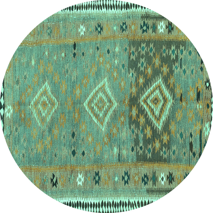 Round Machine Washable Southwestern Turquoise Country Area Rugs, wshcon2013turq