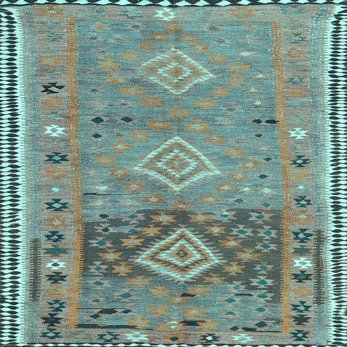 Square Machine Washable Southwestern Light Blue Country Rug, wshcon2013lblu