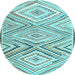 Round Machine Washable Southwestern Light Blue Country Rug, wshcon2015lblu