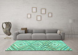 Machine Washable Southwestern Turquoise Country Area Rugs in a Living Room,, wshcon2015turq