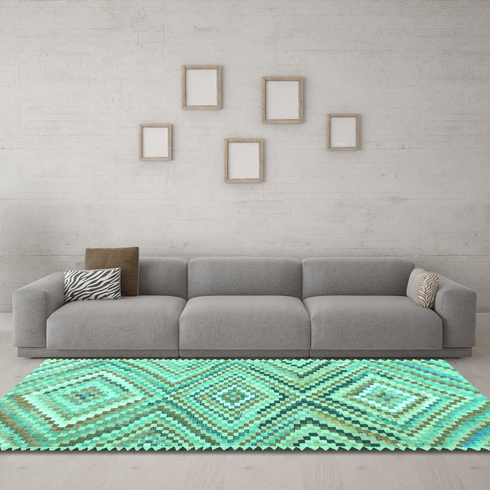 Machine Washable Southwestern Turquoise Country Area Rugs in a Living Room,, wshcon2015turq