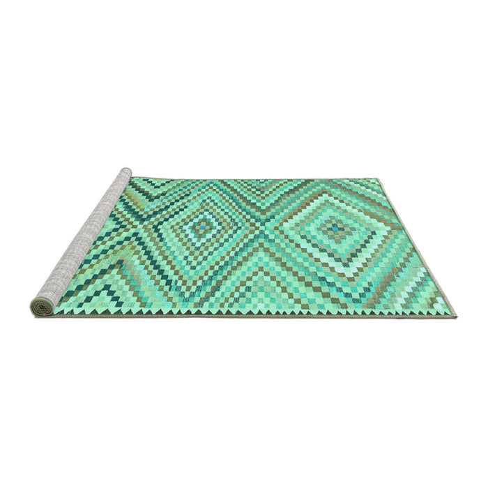 Sideview of Machine Washable Southwestern Turquoise Country Area Rugs, wshcon2015turq