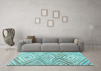 Machine Washable Southwestern Light Blue Country Rug, wshcon2015lblu