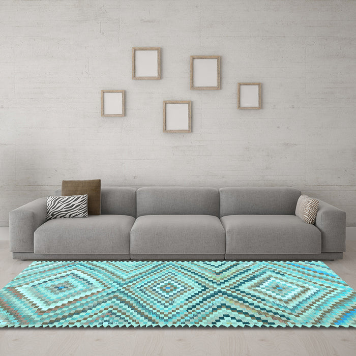 Machine Washable Southwestern Light Blue Country Rug in a Living Room, wshcon2015lblu