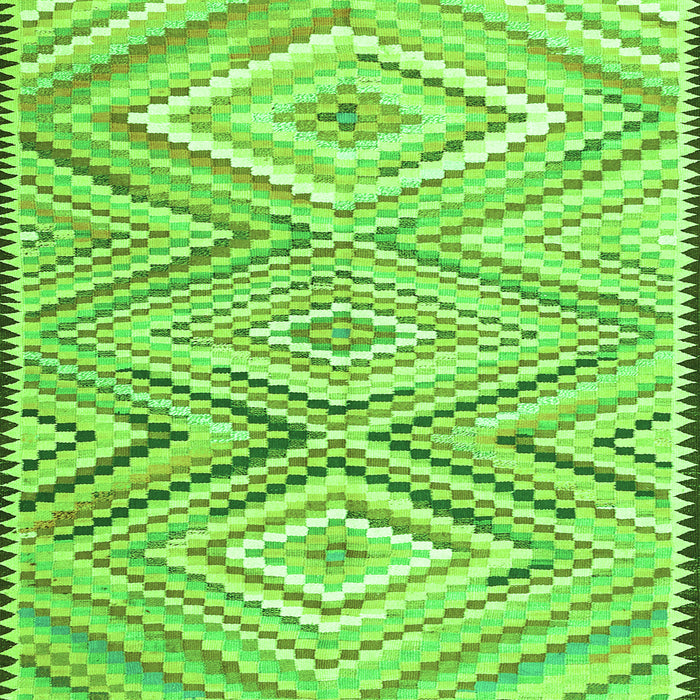 Round Machine Washable Southwestern Green Country Area Rugs, wshcon2015grn