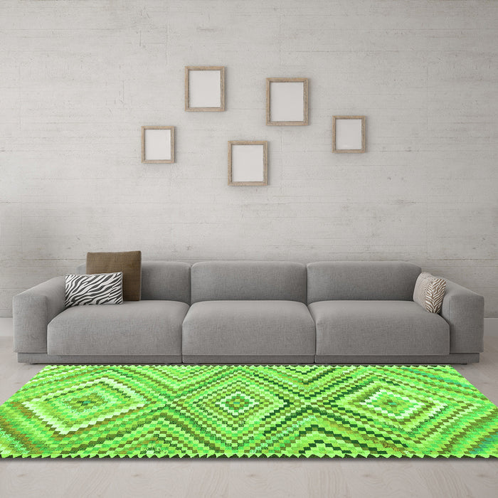 Machine Washable Southwestern Green Country Area Rugs in a Living Room,, wshcon2015grn