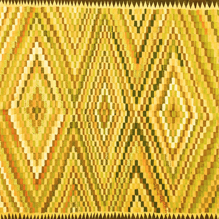 Square Machine Washable Southwestern Yellow Country Rug, wshcon2015yw