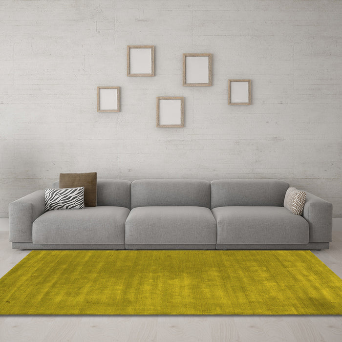 Machine Washable Abstract Yellow Contemporary Rug in a Living Room, wshcon2016yw